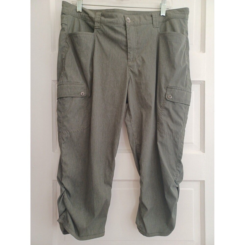 Eddie Bauer fatigue green nylon cargo crop pants 14 ruched leg gorpcore sporty